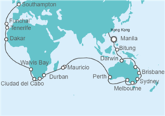 Itinerario del Crucero De Hong Kong a Southampton - Cunard