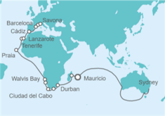 Itinerario del Crucero Tramo de Vuelta al mundo. De Sydney a Savona - Costa Cruceros