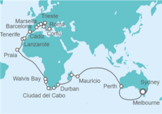 Itinerario del Crucero Tramo de Vuelta al mundo. De Sydney a Trieste - Costa Cruceros