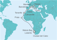 Itinerario del Crucero Tramo de Vuelta al mundo. De Ciudad del Cabo a Trieste  - Costa Cruceros