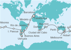 Itinerario del Crucero Tramo deVuelta al mundo. De Barcelona a Ciudad del Cabo - Costa Cruceros