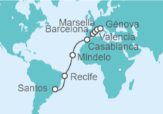 Itinerario del Crucero Brasil, Cabo Verde, Marruecos, España, Francia - MSC Cruceros