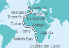 Itinerario del Crucero Desde Ciudad del Cabo (Sudáfrica) a Barcelona - NCL Norwegian Cruise Line