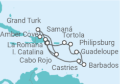 Itinerario del Crucero República Dominicana, Bahamas, Santa Lucía, Barbados, Guadalupe, Saint Maarten, Islas Vírgenes - ... - Costa Cruceros