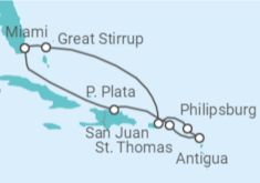Itinerario del Crucero Miami + Antillas y Great Stirrup Cay - NCL Norwegian Cruise Line