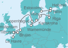 Itinerario del Crucero Desde Le Havre (París) a Estocolmo (Suecia) - NCL Norwegian Cruise Line
