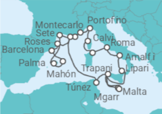 Itinerario del Crucero España, Mónaco, Italia, Malta, Túnez - Seabourn
