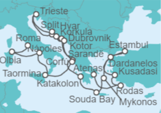 Itinerario del Crucero Esplendor Mediterráneo, Adriático e Italiano - Holland America Line