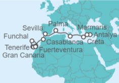 Itinerario del Crucero De Antalya a Fuerteventura  - AIDA
