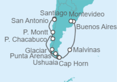 Itinerario del Crucero Viaje completo Patagonia y Tierra de Fuego - Holland America Line