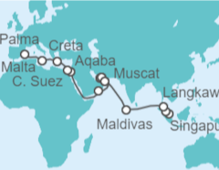 Itinerario del Crucero De Singapur a Palma de Mallorca - AIDA