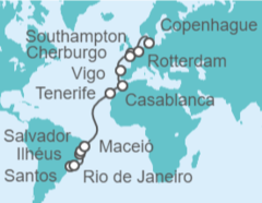 Itinerario del Crucero Desde Santos (Sao Paulo) a Copenhague (Dinamarca) - MSC Cruceros