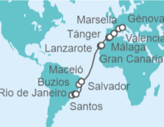 Itinerario del Crucero Desde Santos (Sao Paulo) a Génova (Italia) - MSC Cruceros