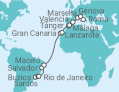 Itinerario del Crucero Desde Santos (Sao Paulo) a Civitavecchia (Roma) - MSC Cruceros
