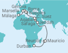 Itinerario del Crucero Desde Durban (Sudáfrica) a Málaga - MSC Cruceros