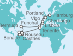Itinerario del Crucero Portugal, Bermudas, Saint Maarten, República Dominicana, Aruba, Santa Lucía, España, Francia - AIDA