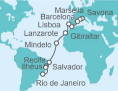 Itinerario del Crucero Desde Savona (Italia) a Río de Janeiro (Brasil) - Costa Cruceros