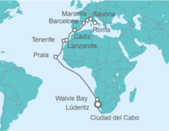 Itinerario del Crucero Tramo de Vuelta la mundo. De Ciudad del Cabo a Roma - Costa Cruceros