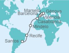 Itinerario del Crucero Brasil, Cabo Verde, Marruecos, España, Francia - MSC Cruceros