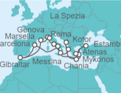 Itinerario del Crucero Montenegro, Grecia, Italia, España, Gibraltar, Francia, Turquía - Princess Cruises