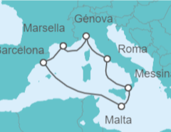 Itinerario del Crucero Perlas del Mediterráneo TI 2025 - MSC Cruceros