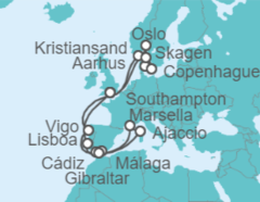 Itinerario del Crucero Fiordos Noruegos, Dinamarca y Francia - Princess Cruises