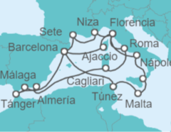 Itinerario del Crucero España, Italia, Francia, Túnez, Malta - Holland America Line