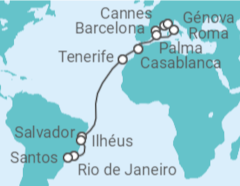 Itinerario del Crucero Desde Barcelona a Santos (Sao Paulo) - MSC Cruceros