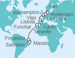 Itinerario del Crucero Desde Salvador Bahía (Brasil) a Kiel (Alemania) - Costa Cruceros