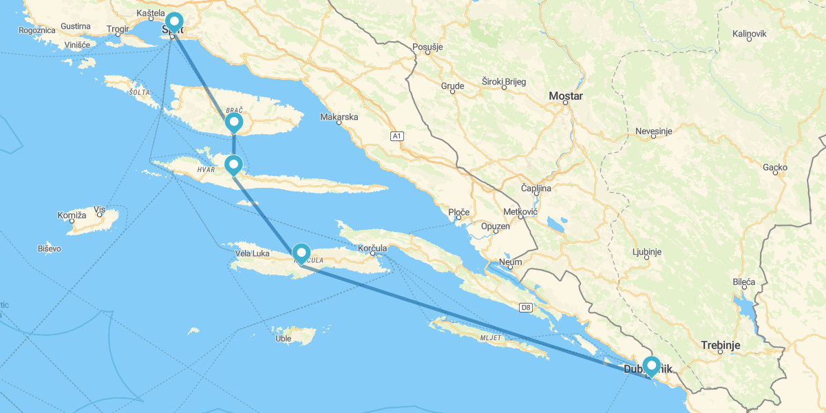 De Dubrovnik a Split con Korčula, Hvar y Brač en ferry