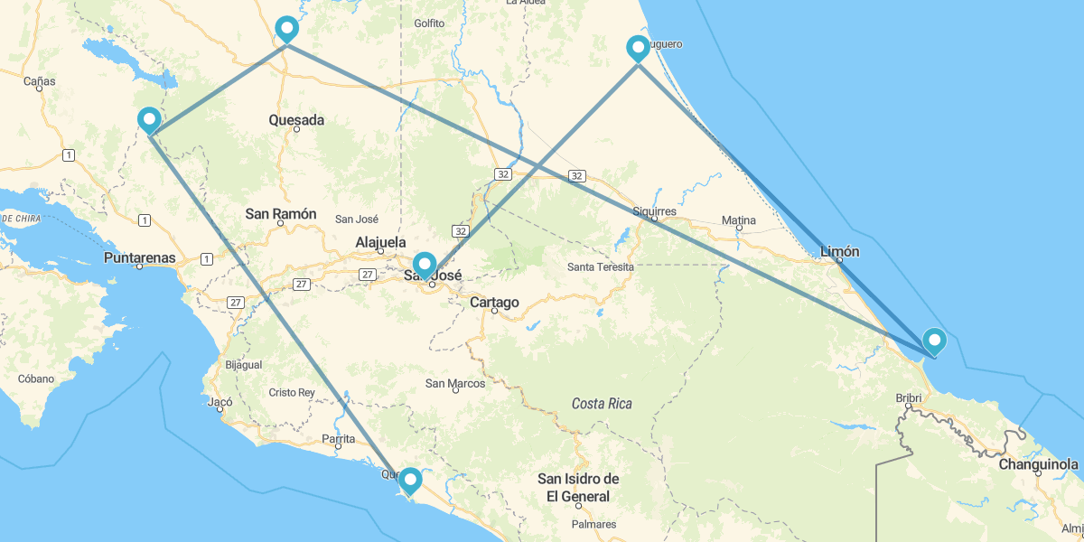 Tortuguero, Caribe, Arenal, Monteverde y Manuel Antonio