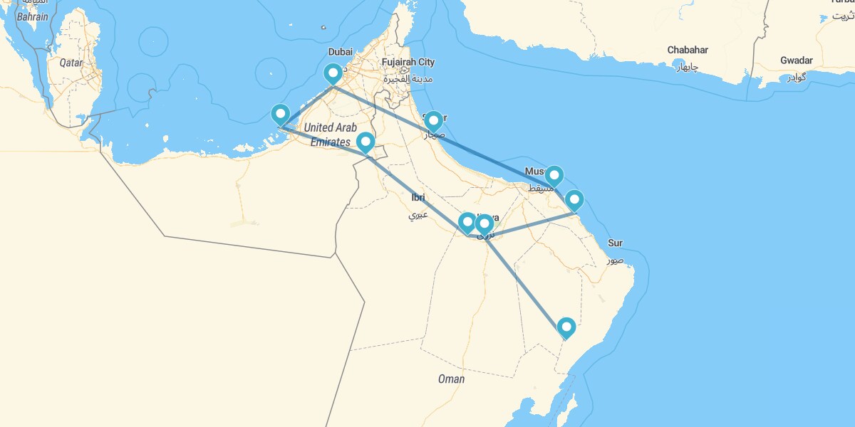 Ruta desde el Golfo de Arabia hasta el Océano Índico