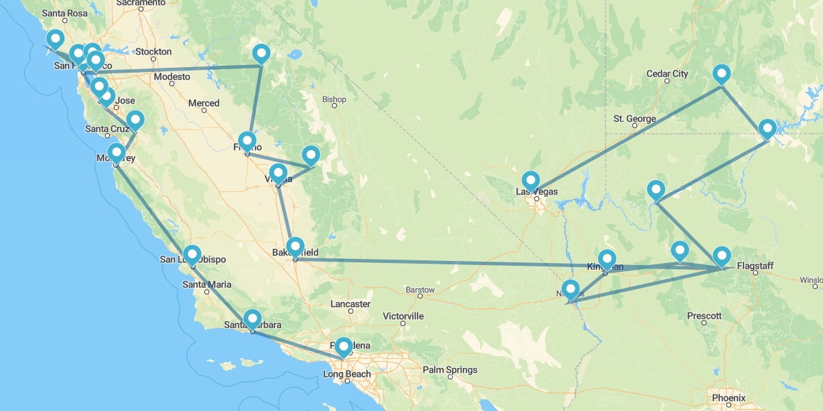 Ruta desde California hasta Nevada con Parques Naturales