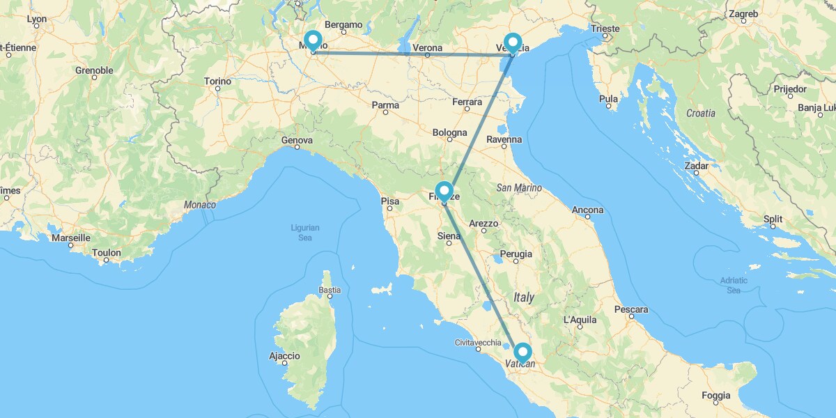 Roma, Florencia, Venecia y Milán en tren