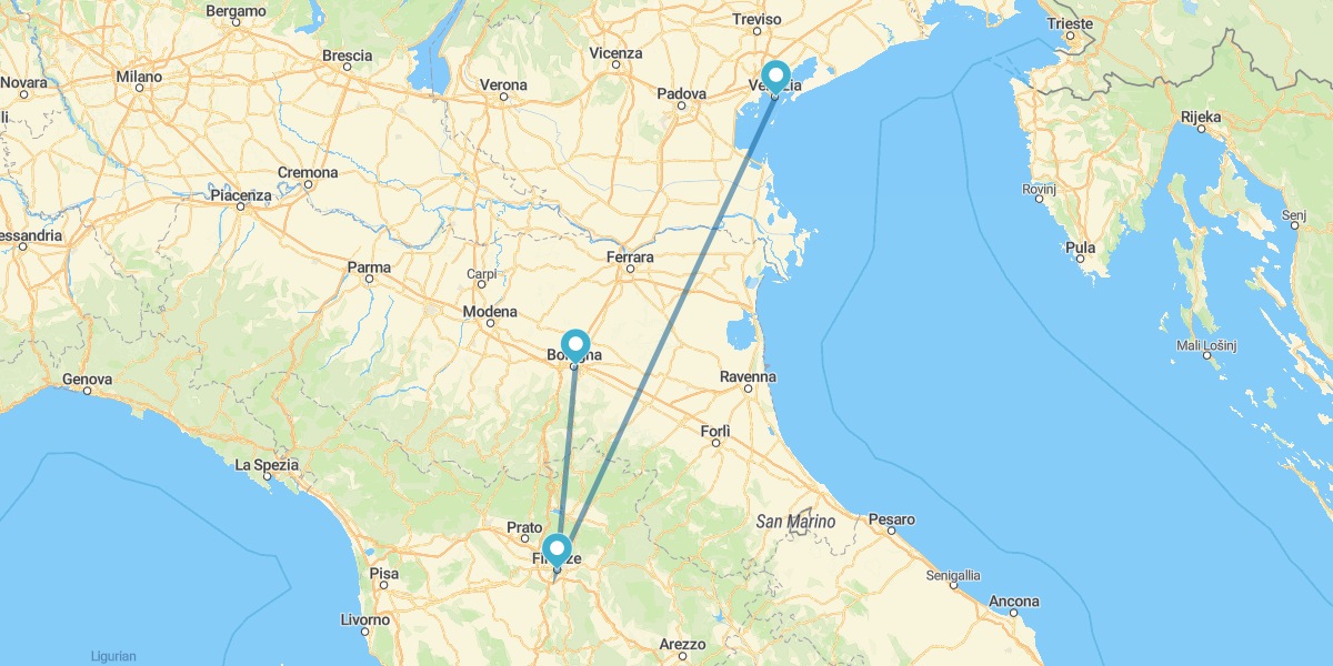 Bolonia, Florencia y Venecia en tren