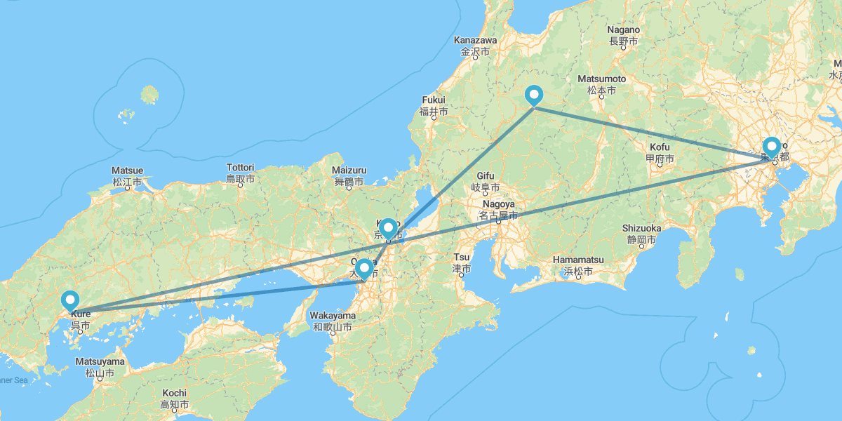 Tokio, Hiroshima, Osaka, Kioto y Takayama en tren