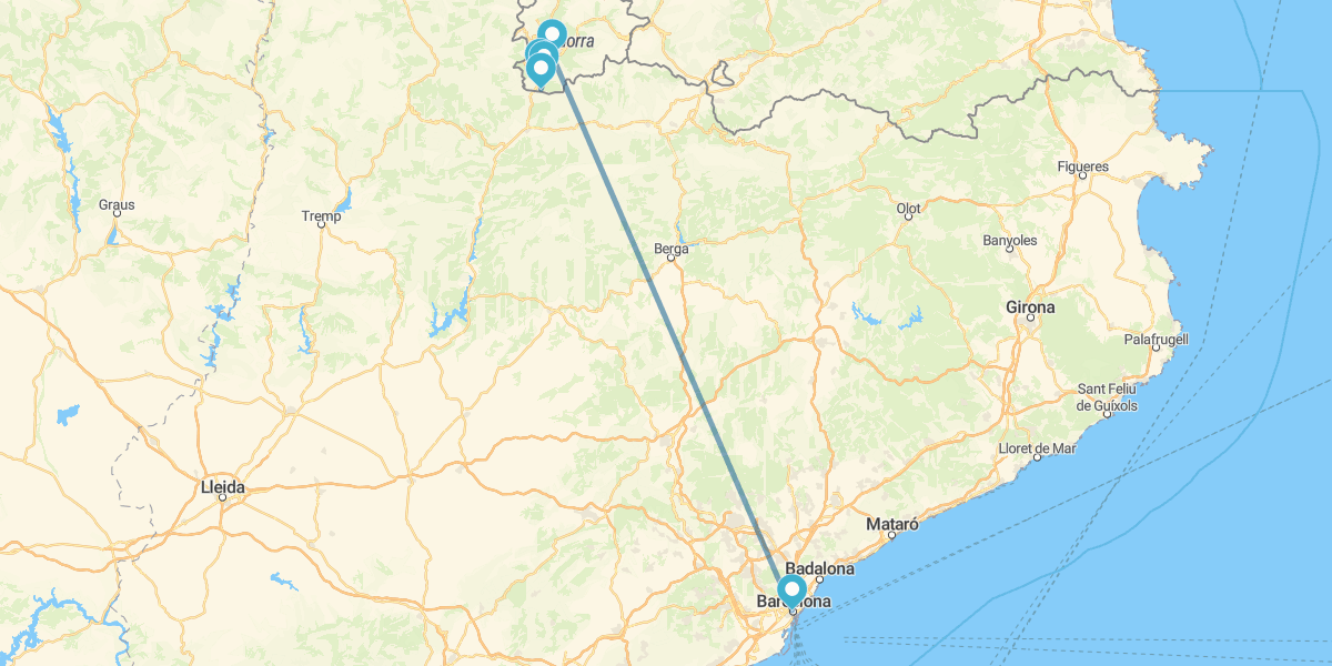 Ruta entre Barcelona y el País de los Pirineos