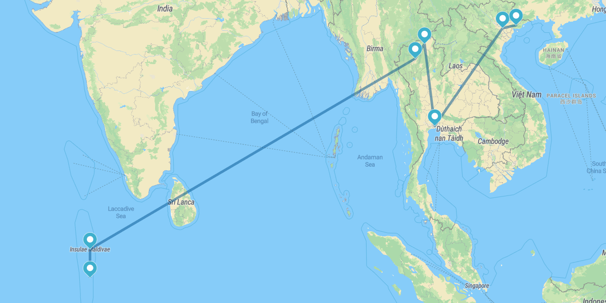 Norte de Vietnam y Tailandia con Maldivas