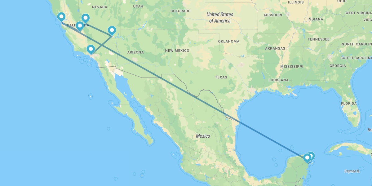 Ruta de Los Ángeles a San Francisco y Riviera Maya