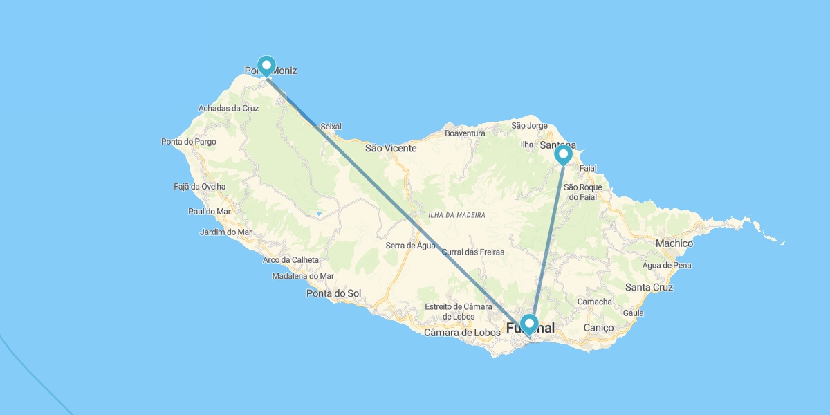 Funchal, Puerto Moniz, Santana y Trekking Levada Norte