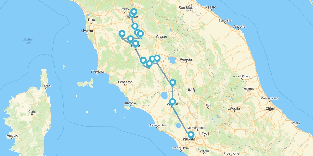 Ruta por la Toscana, desde Florencia a Roma