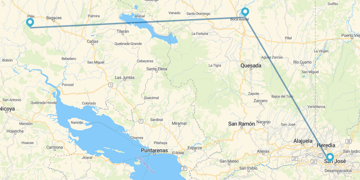 San José, Arenal y Guanacaste
