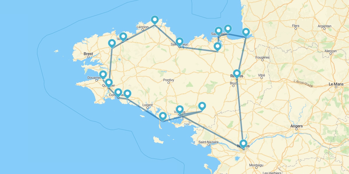 Ruta por la Región de la Bretaña desde Nantes