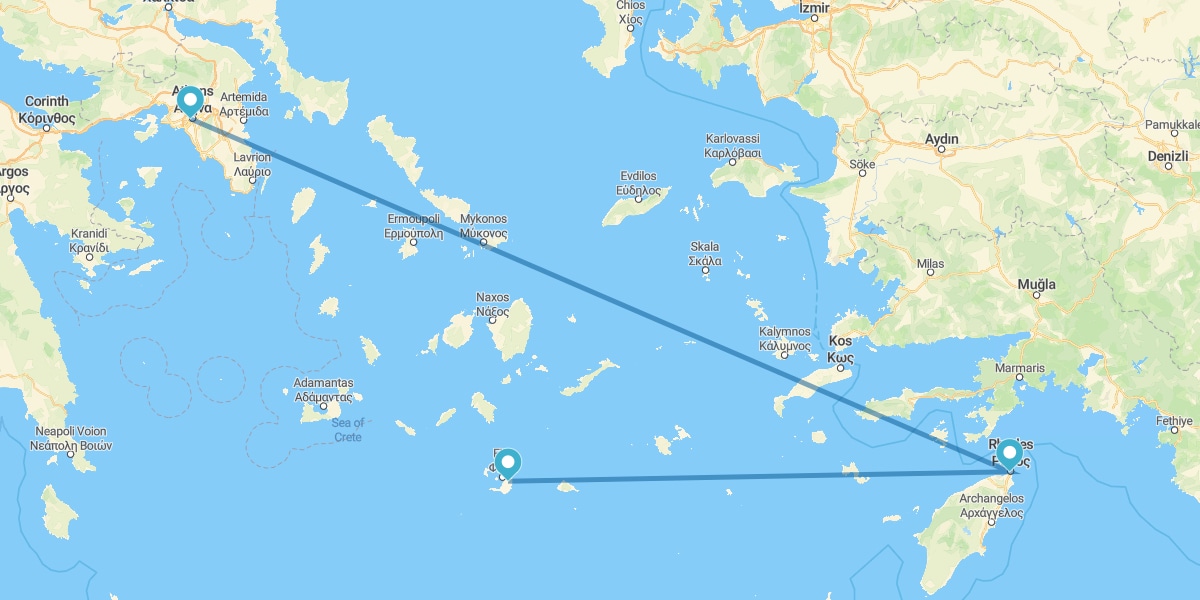 Atenas, Rodas y Santorini en avión