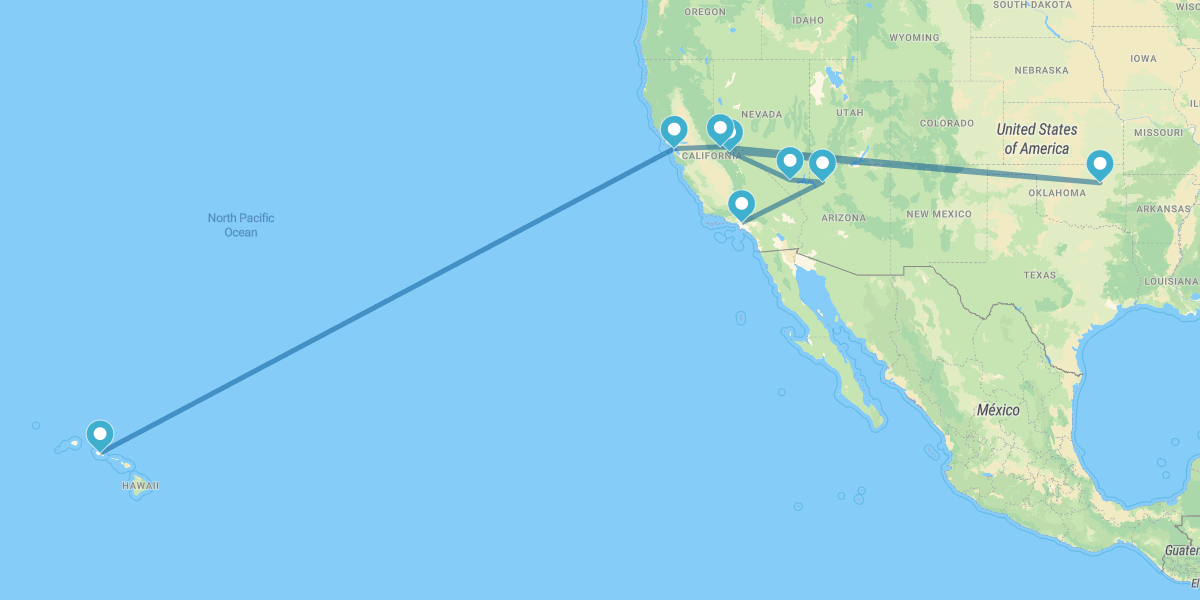 California, Nevada y Parques Nacionales con Honolulu