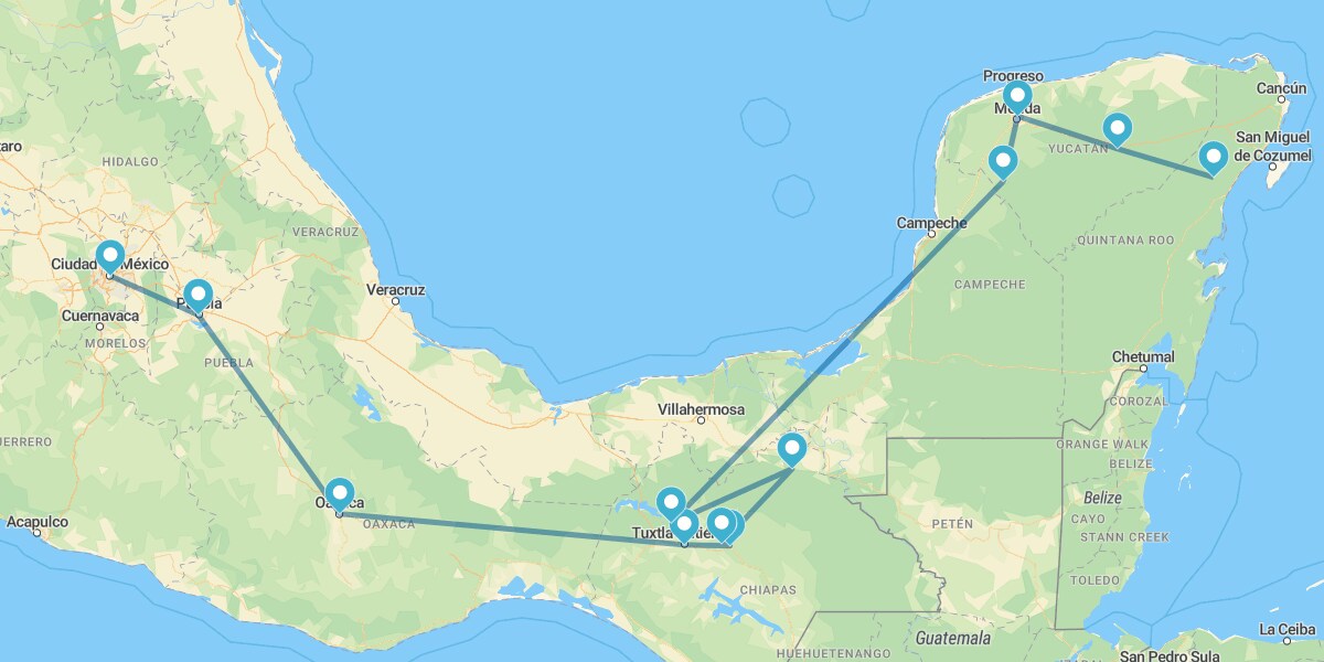 Ciudad de México, Oaxaca, Chiapas y Yucatán