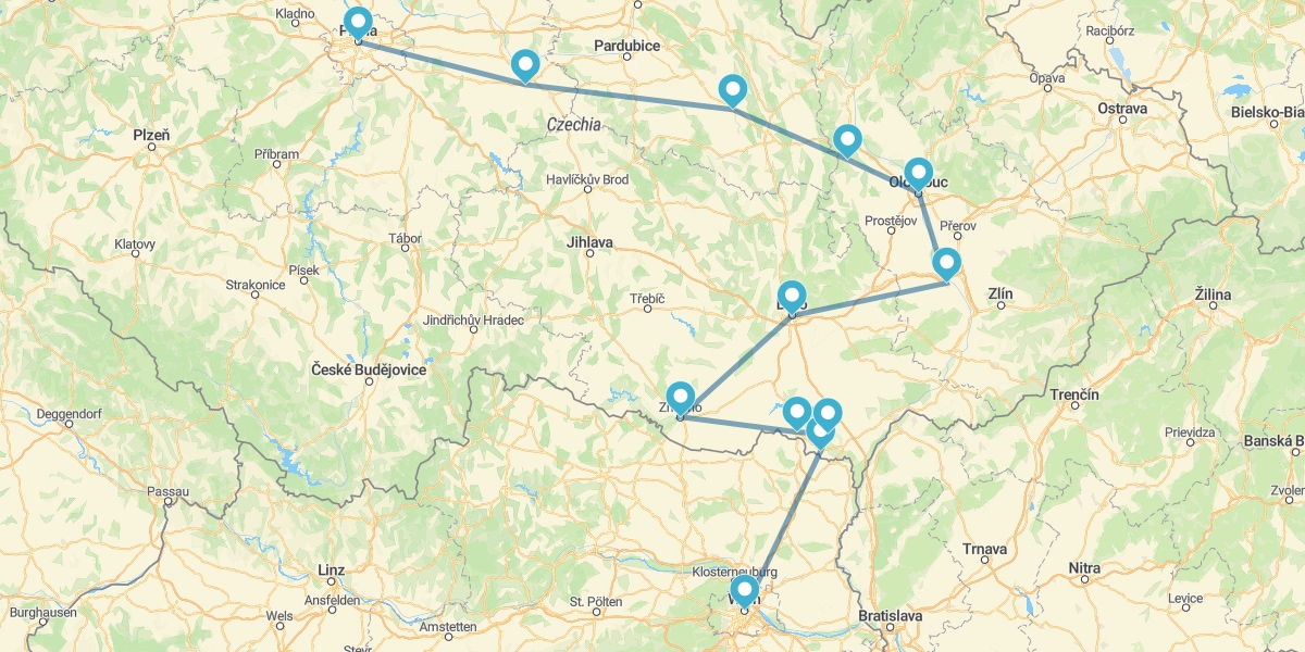 Ruta por Moravia del Sur, de Viena a Praga