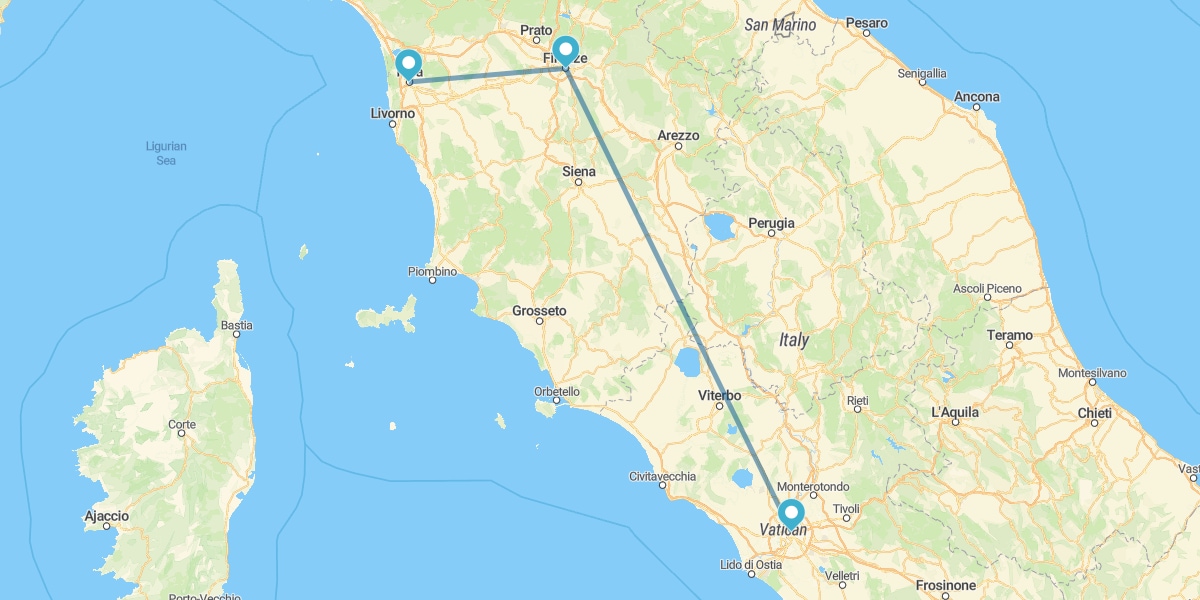 Pisa, Florencia y Roma en tren