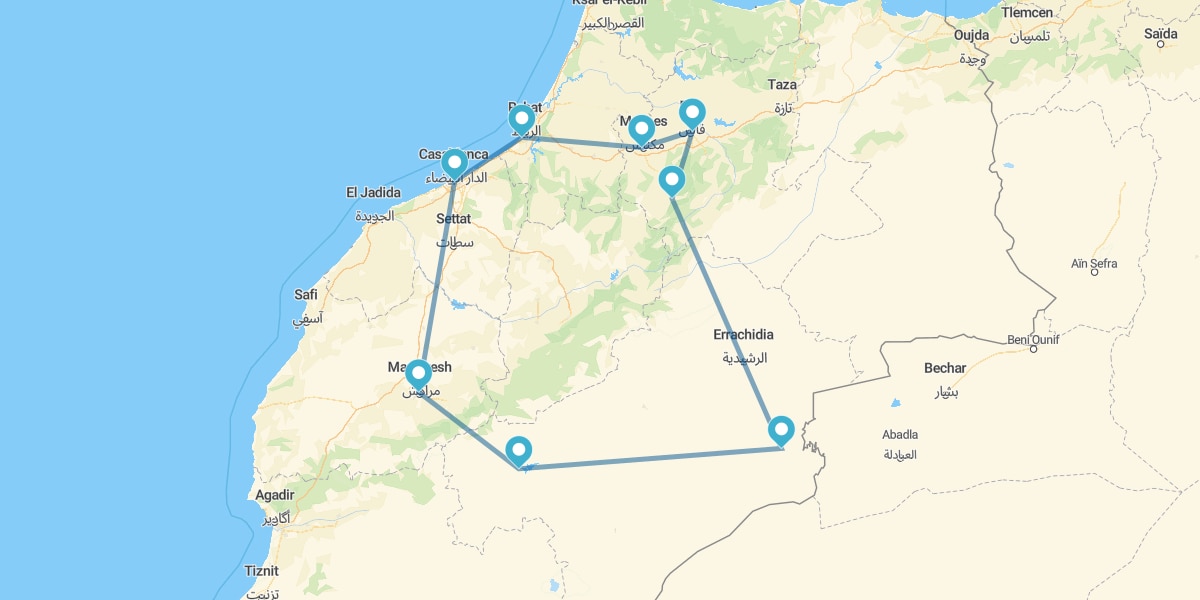 Ciudades Imperiales y desierto en riads desde Casablanca