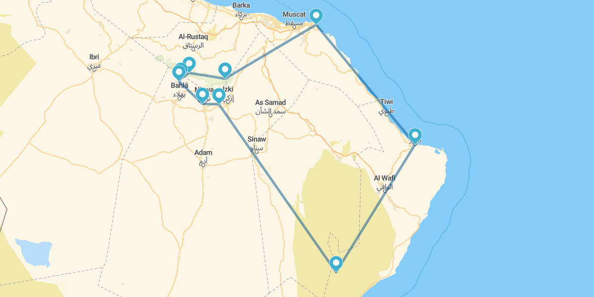 Mascate, Al Wakan, Nizwa, Sharqiya Sands y Sur